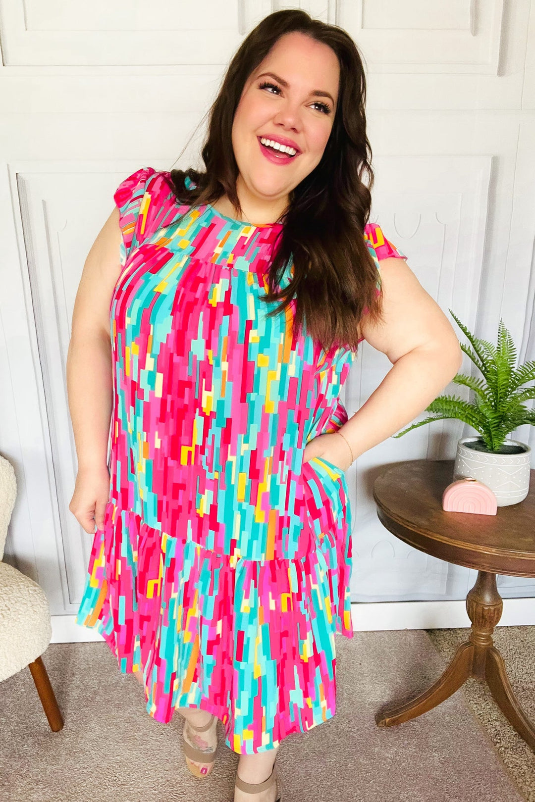 Feeling Bold Multicolor Abstract Print Tiered Ruffle Sleeve Dress-Haptics-[option4]-[option5]-[option6]-[option7]-[option8]-Shop-Boutique-Clothing-for-Women-Online