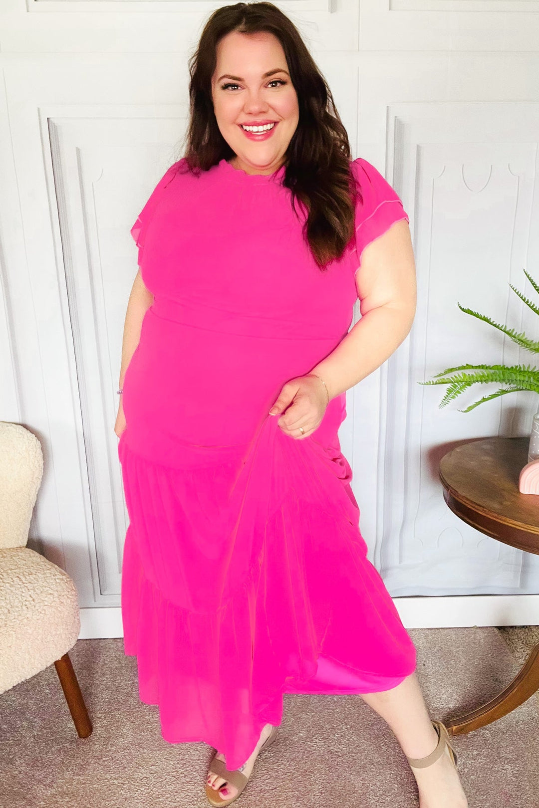 Perfectly You Hot Pink Mock Neck Tiered Chiffon Maxi Dress-Haptics-[option4]-[option5]-[option6]-[option7]-[option8]-Shop-Boutique-Clothing-for-Women-Online