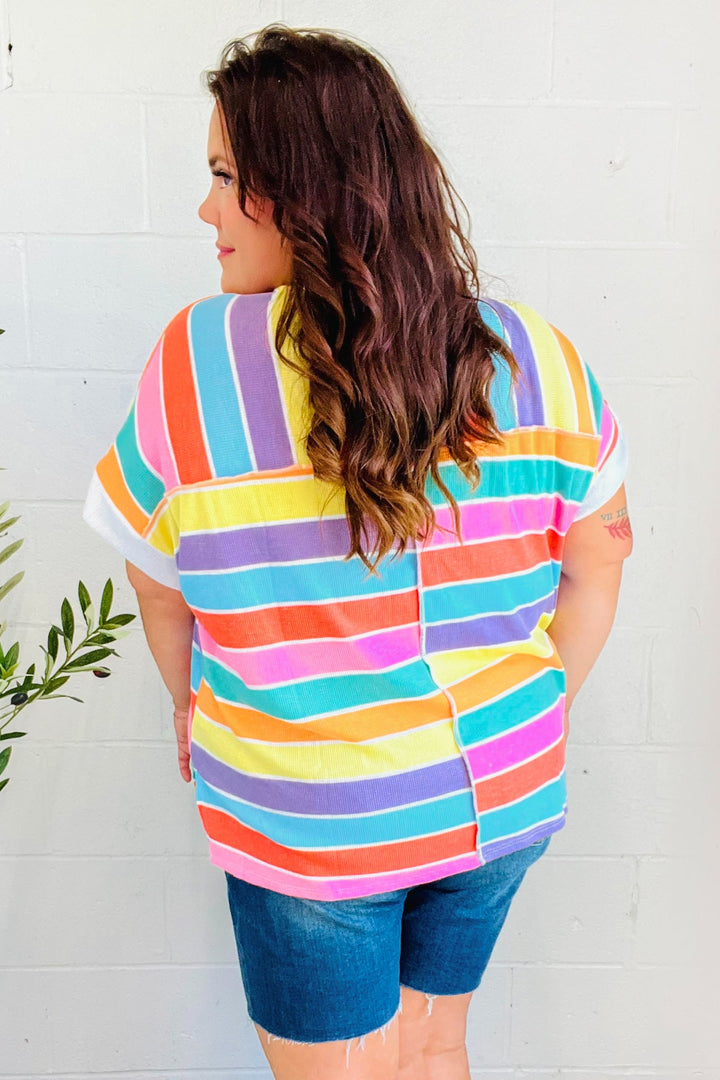 Sieze The Day Rainbow Striped V Neck Drop Shoulder Thermal Knit Top-Haptics-[option4]-[option5]-[option6]-[option7]-[option8]-Shop-Boutique-Clothing-for-Women-Online