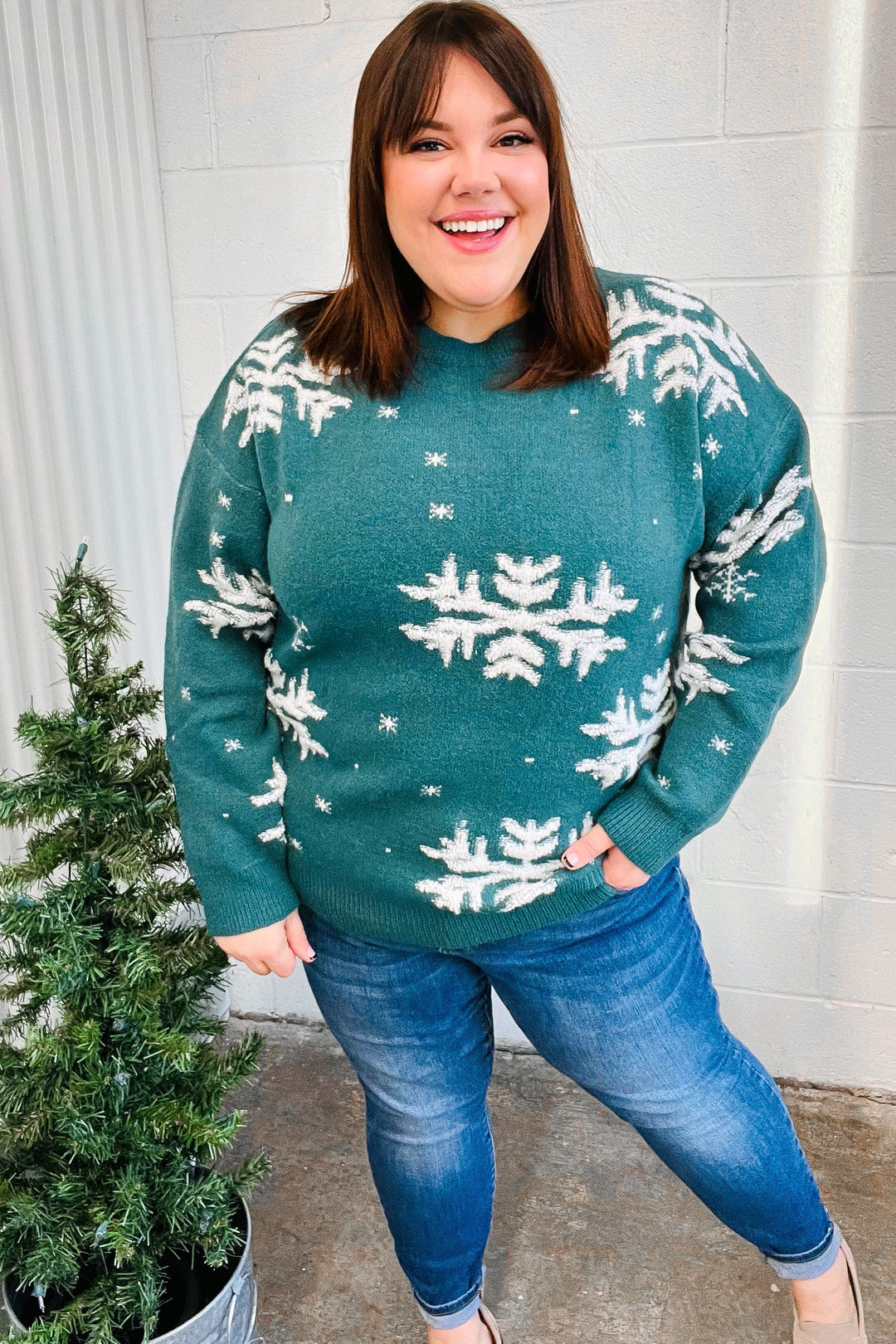 Season Greetings Hunter Green Puffy Snowflake Jacquard Sweater-Haptics-[option4]-[option5]-[option6]-[option7]-[option8]-Shop-Boutique-Clothing-for-Women-Online