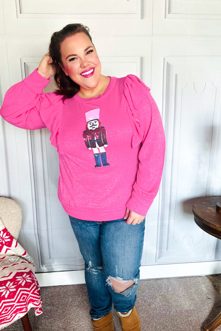 Holiday Hot Pink Sequin Nutcracker Ruffle Hacci Sweater-Haptics-[option4]-[option5]-[option6]-[option7]-[option8]-Shop-Boutique-Clothing-for-Women-Online