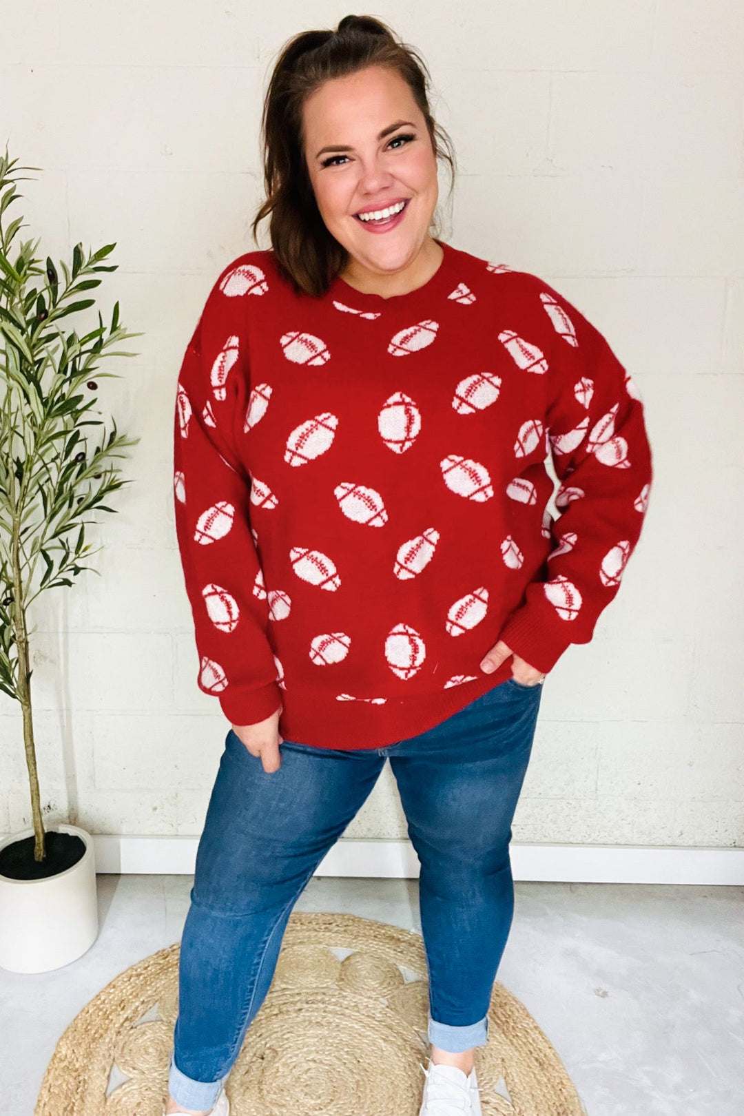 Game Day Red Football Print Jacquard Knit Sweater-Haptics-[option4]-[option5]-[option6]-[option7]-[option8]-Shop-Boutique-Clothing-for-Women-Online