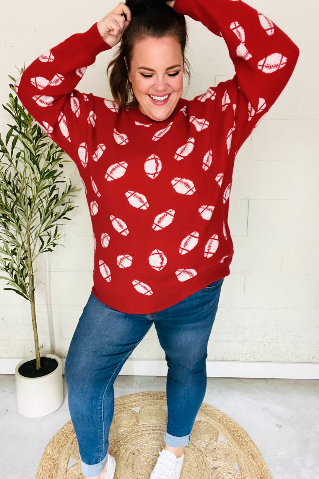 Game Day Red Football Print Jacquard Knit Sweater-Haptics-[option4]-[option5]-[option6]-[option7]-[option8]-Shop-Boutique-Clothing-for-Women-Online