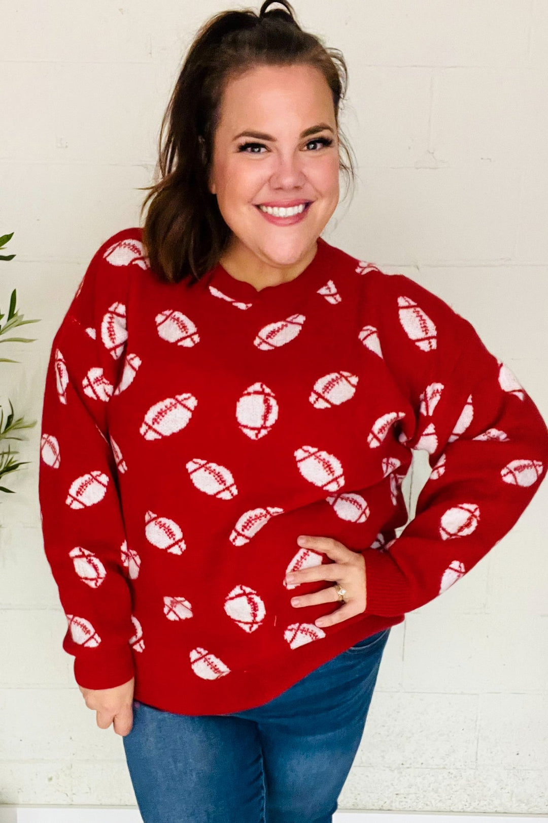 Game Day Red Football Print Jacquard Knit Sweater-Haptics-[option4]-[option5]-[option6]-[option7]-[option8]-Shop-Boutique-Clothing-for-Women-Online