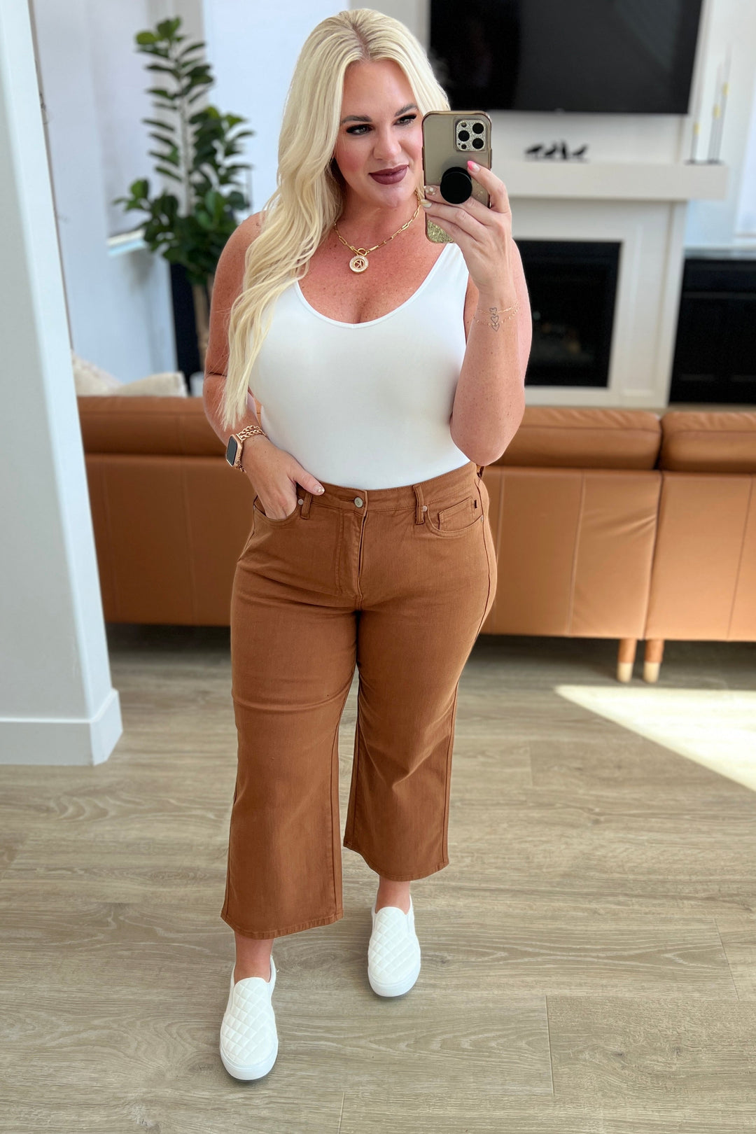 Briar High Rise Control Top Wide Leg Crop Jeans in Camel-Denim-Ave Shops-[option4]-[option5]-[option6]-[option7]-[option8]-Shop-Boutique-Clothing-for-Women-Online