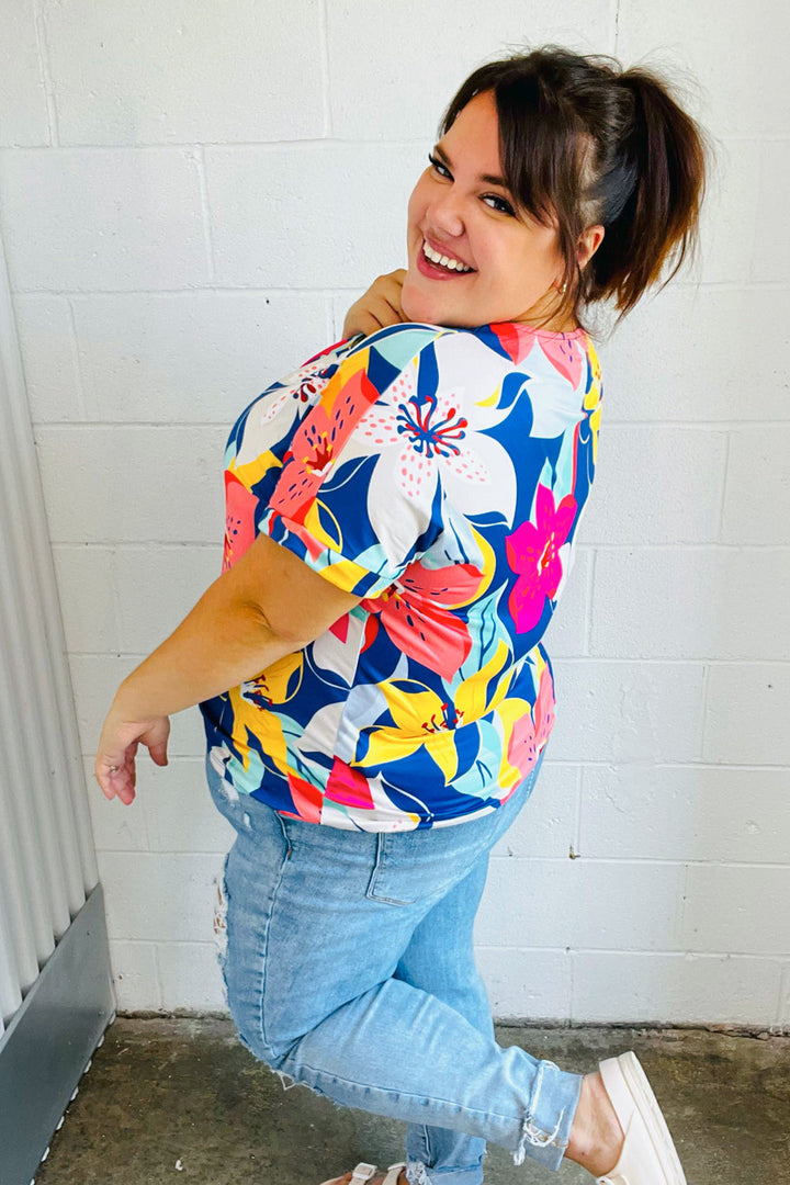 Navy & Yellow Tropical Floral V Neck Top-Haptics-[option4]-[option5]-[option6]-[option7]-[option8]-Shop-Boutique-Clothing-for-Women-Online