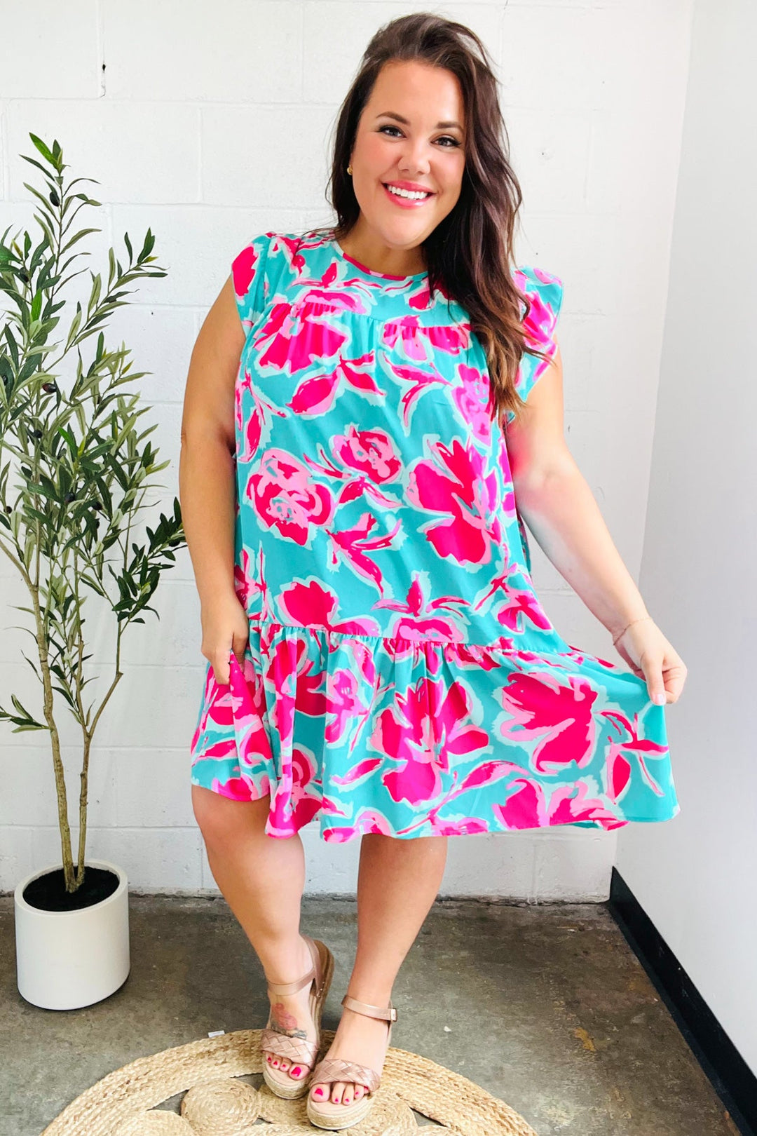 Diva Dreaming Aqua & Fuchsia Floral Print Tiered Ruffle Sleeve Dress-Haptics-[option4]-[option5]-[option6]-[option7]-[option8]-Shop-Boutique-Clothing-for-Women-Online