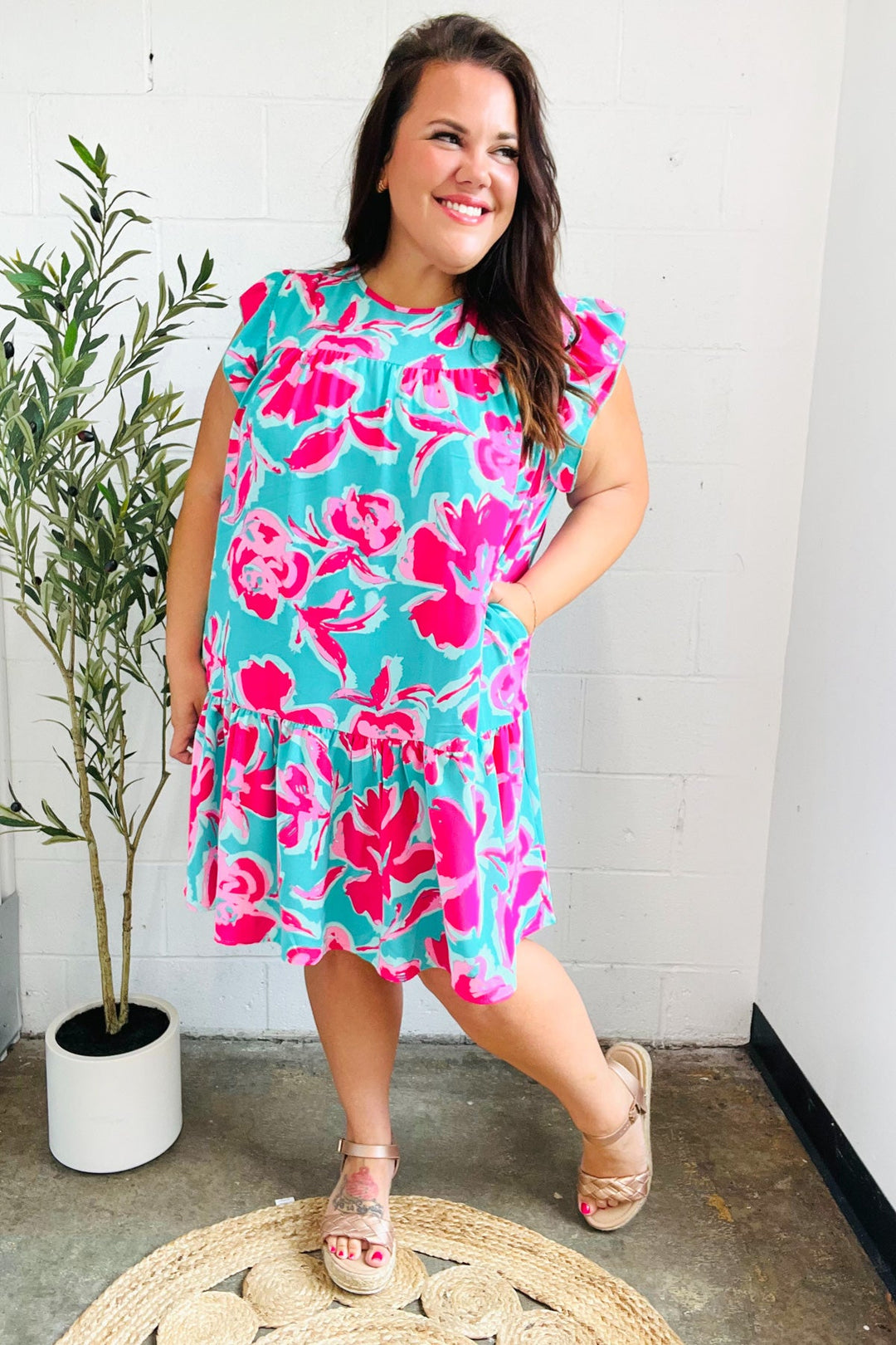 Diva Dreaming Aqua & Fuchsia Floral Print Tiered Ruffle Sleeve Dress-Haptics-[option4]-[option5]-[option6]-[option7]-[option8]-Shop-Boutique-Clothing-for-Women-Online