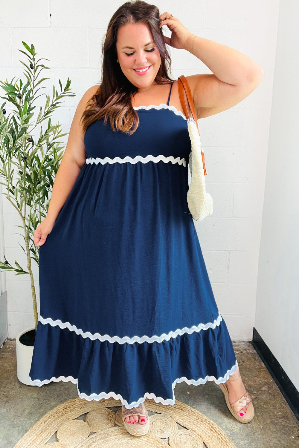 Bold & Sassy Navy Square Neck Ric Rac Trim Adjustable Straps Maxi-Haptics-[option4]-[option5]-[option6]-[option7]-[option8]-Shop-Boutique-Clothing-for-Women-Online