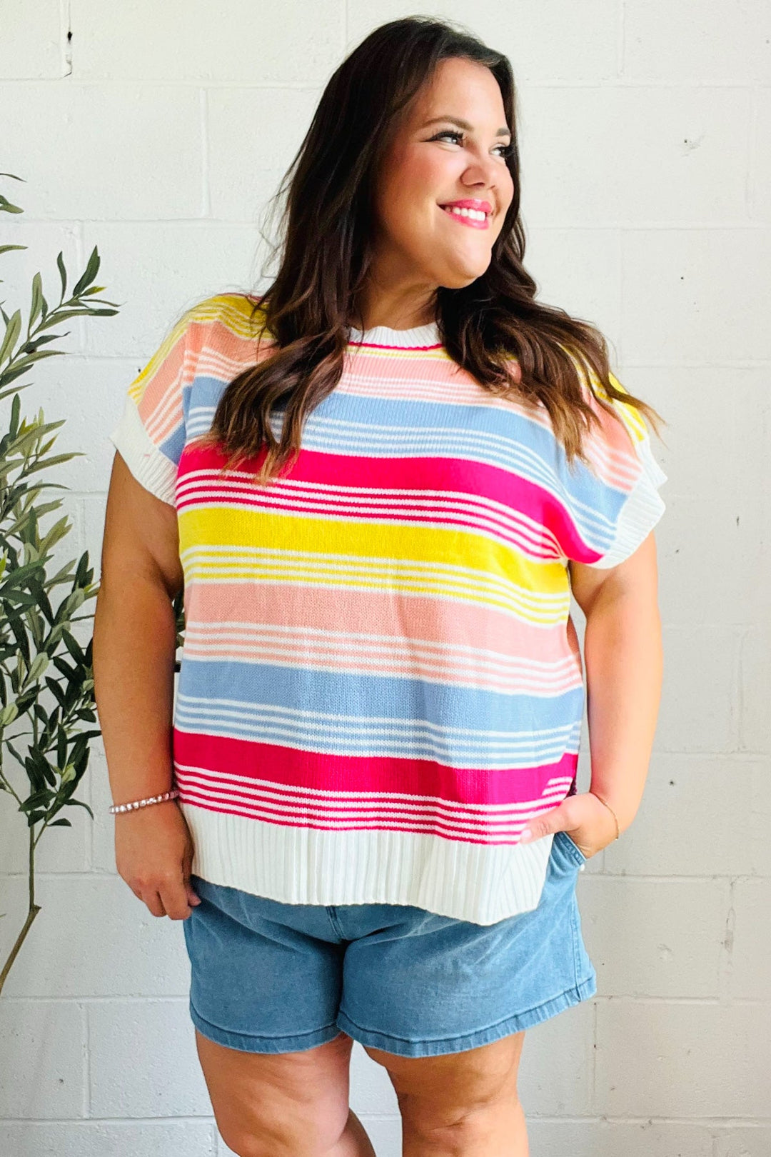 Feeling Playful Blue & Fuchsia Striped Short Dolman Sleeve Knit Top-Haptics-[option4]-[option5]-[option6]-[option7]-[option8]-Shop-Boutique-Clothing-for-Women-Online