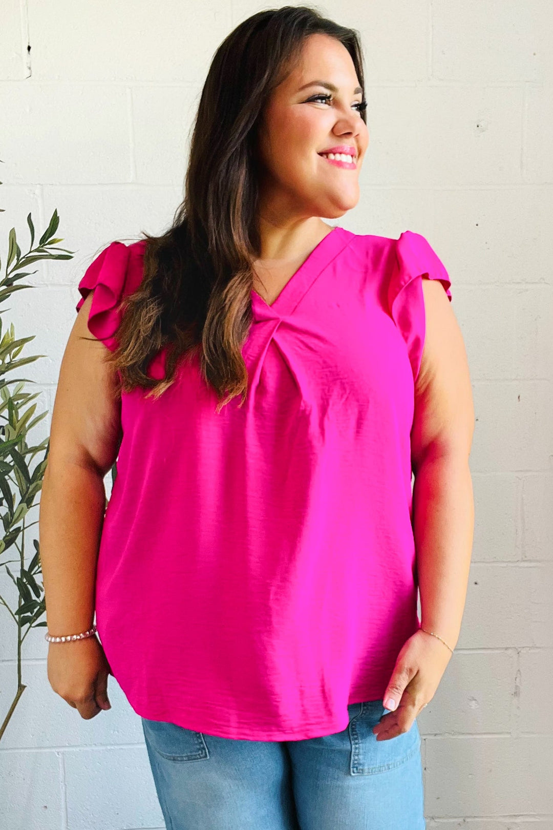 Summer Days Fuchsia Banded V Neck Flutter Sleeve Top-Haptics-[option4]-[option5]-[option6]-[option7]-[option8]-Shop-Boutique-Clothing-for-Women-Online