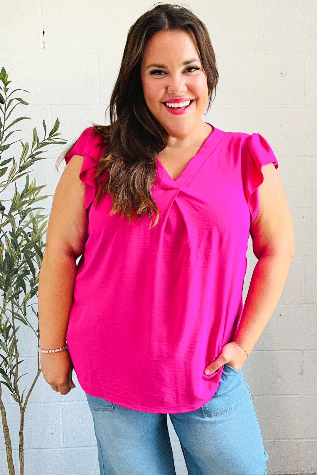 Summer Days Fuchsia Banded V Neck Flutter Sleeve Top-Haptics-[option4]-[option5]-[option6]-[option7]-[option8]-Shop-Boutique-Clothing-for-Women-Online