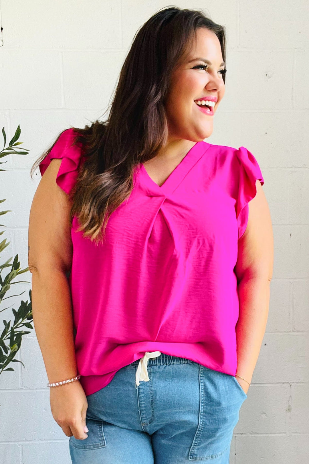 Summer Days Fuchsia Banded V Neck Flutter Sleeve Top-Haptics-[option4]-[option5]-[option6]-[option7]-[option8]-Shop-Boutique-Clothing-for-Women-Online