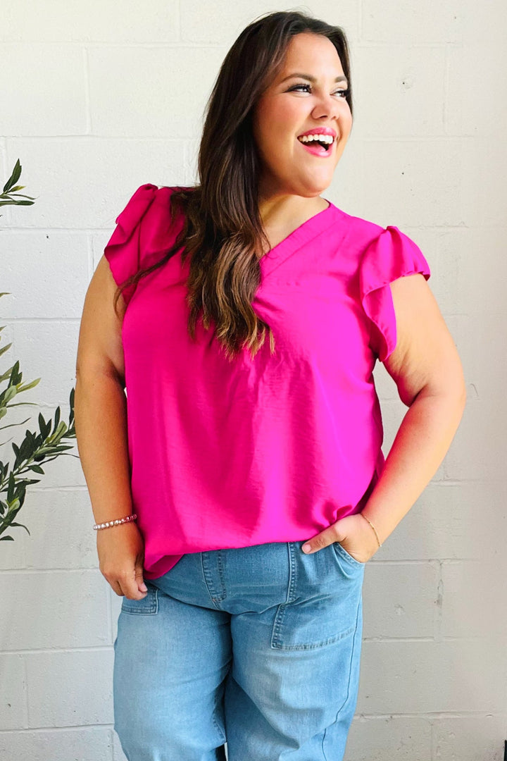 Summer Days Fuchsia Banded V Neck Flutter Sleeve Top-Haptics-[option4]-[option5]-[option6]-[option7]-[option8]-Shop-Boutique-Clothing-for-Women-Online