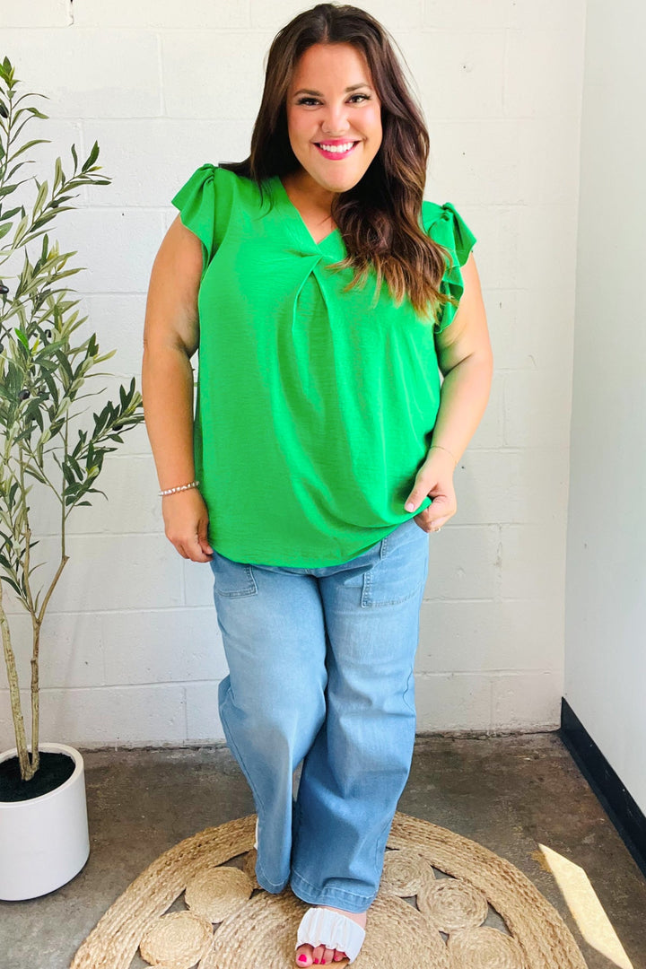 Sunny Days Kelly Green Banded V Neck Flutter Sleeve Top-Haptics-[option4]-[option5]-[option6]-[option7]-[option8]-Shop-Boutique-Clothing-for-Women-Online