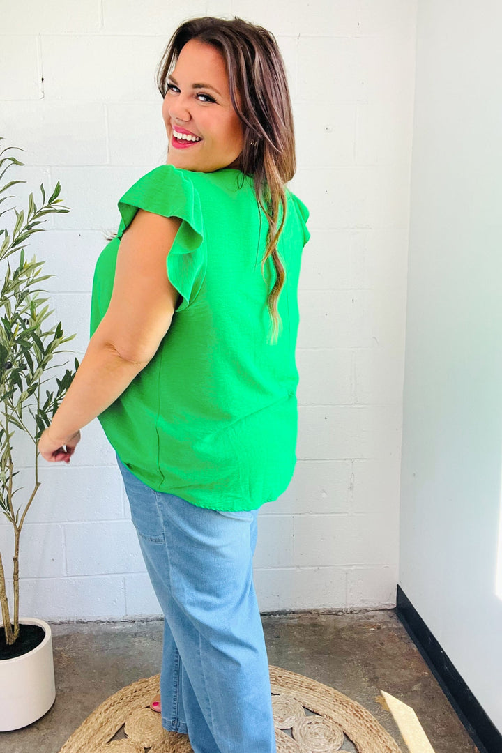 Sunny Days Kelly Green Banded V Neck Flutter Sleeve Top-Haptics-[option4]-[option5]-[option6]-[option7]-[option8]-Shop-Boutique-Clothing-for-Women-Online