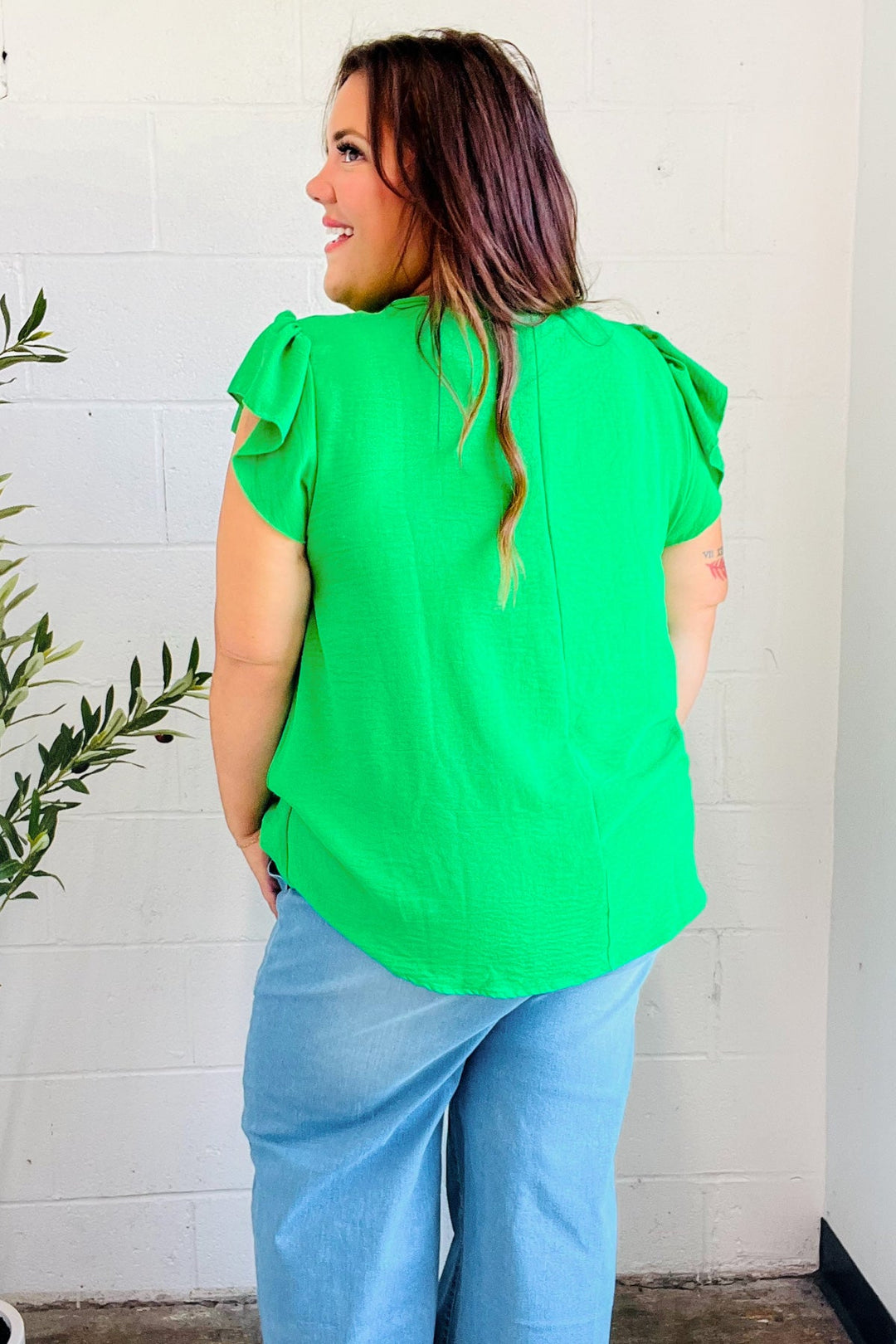 Sunny Days Kelly Green Banded V Neck Flutter Sleeve Top-Haptics-[option4]-[option5]-[option6]-[option7]-[option8]-Shop-Boutique-Clothing-for-Women-Online