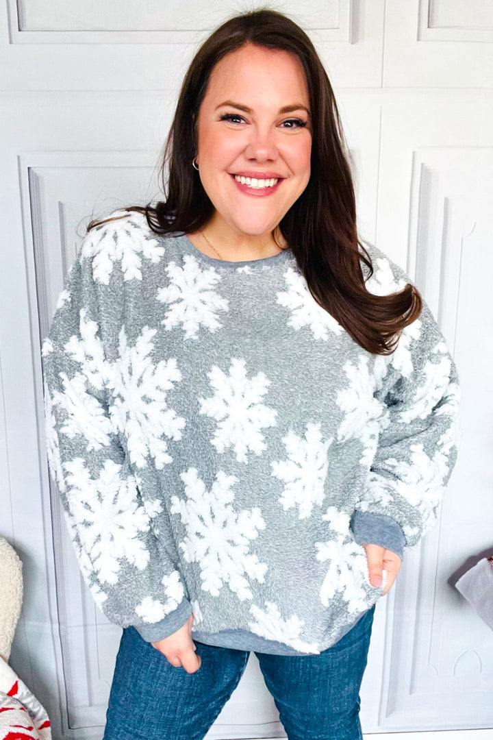 Season Greetings Silver Puffy Snowflake Sherpa Pullover-Haptics-[option4]-[option5]-[option6]-[option7]-[option8]-Shop-Boutique-Clothing-for-Women-Online