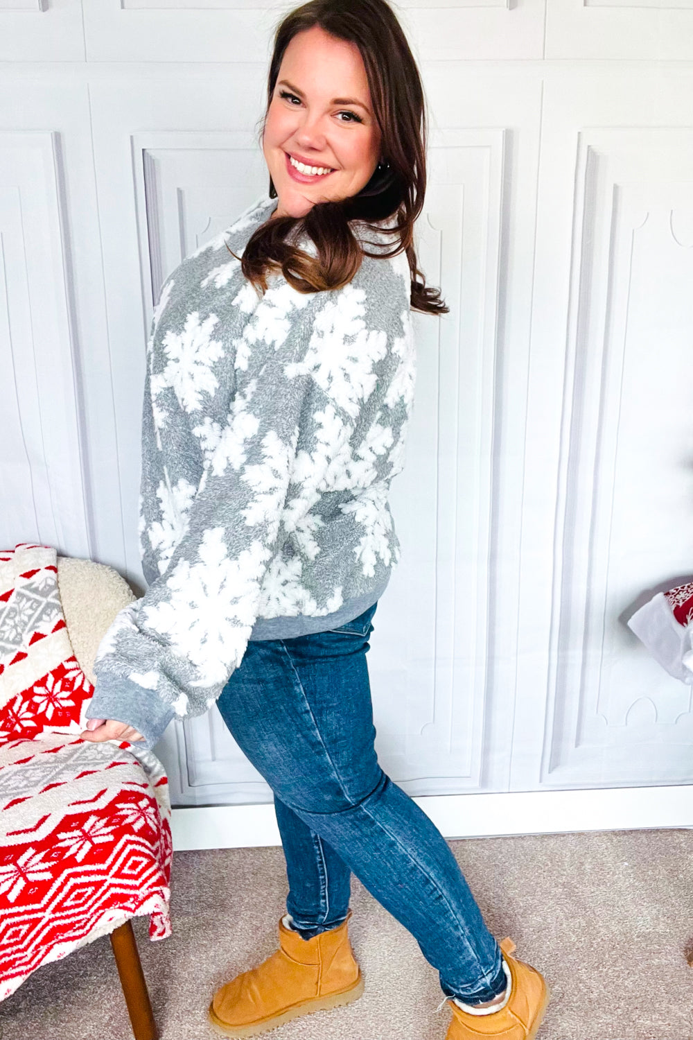 Season Greetings Silver Puffy Snowflake Sherpa Pullover-Haptics-[option4]-[option5]-[option6]-[option7]-[option8]-Shop-Boutique-Clothing-for-Women-Online