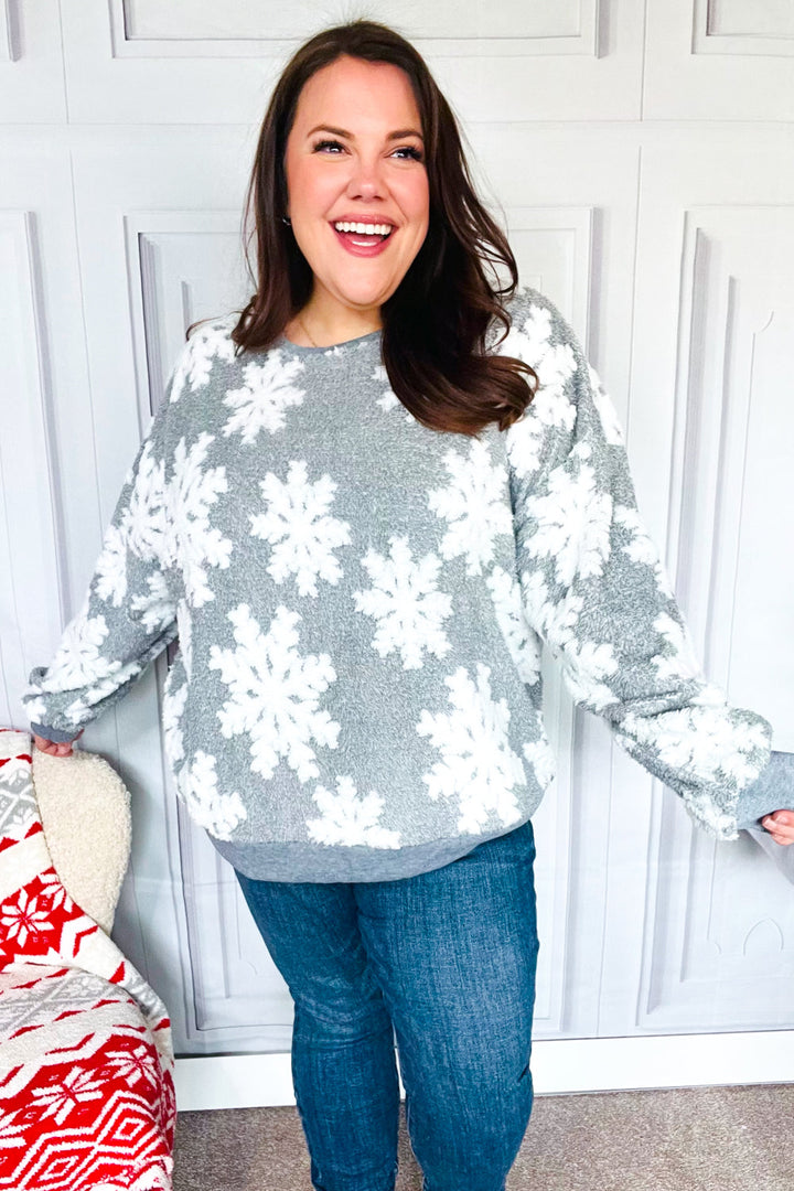 Season Greetings Silver Puffy Snowflake Sherpa Pullover-Haptics-[option4]-[option5]-[option6]-[option7]-[option8]-Shop-Boutique-Clothing-for-Women-Online