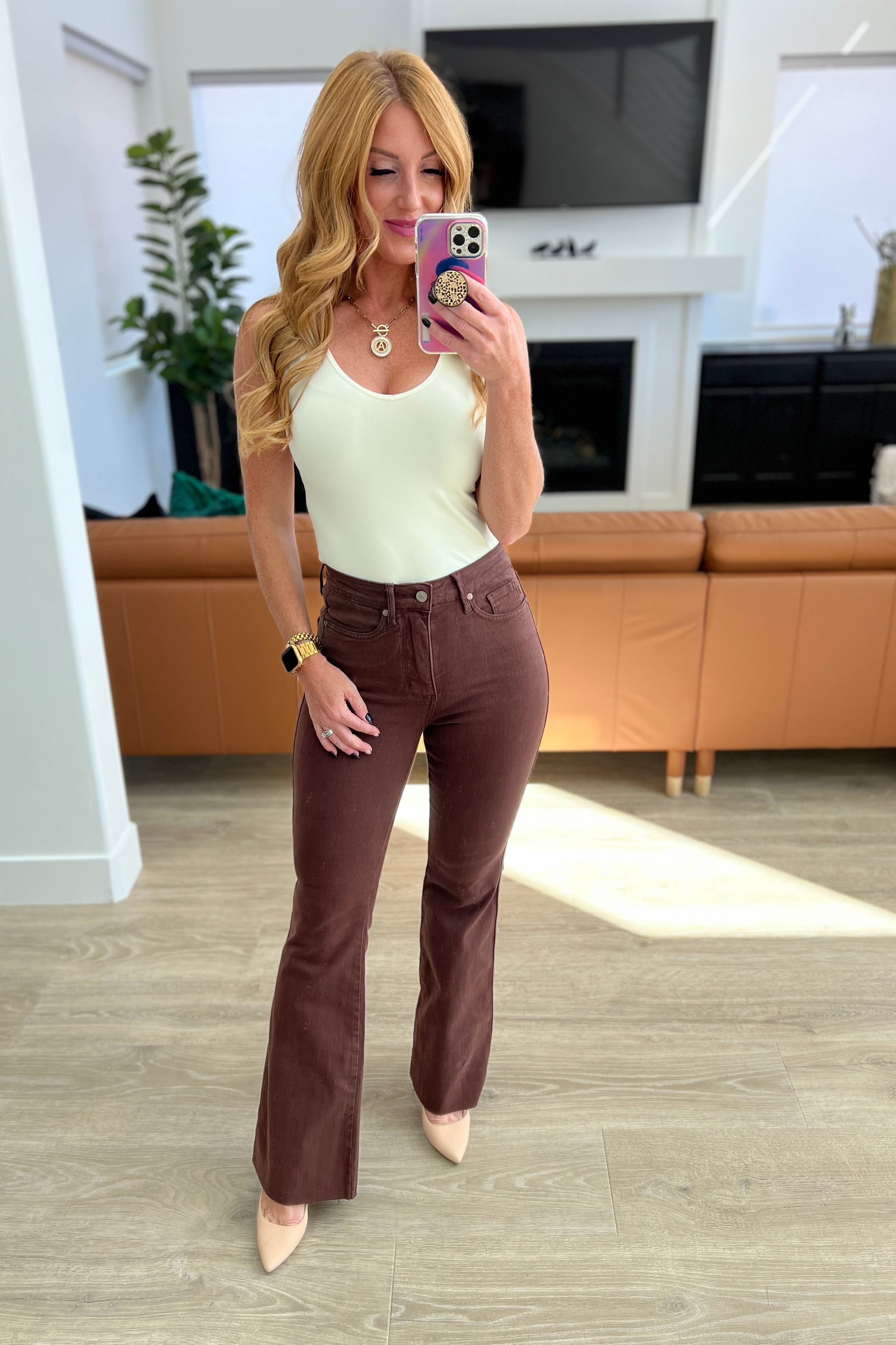 Judy Blue Sienna High Rise Control Top Flare Jeans in Espresso-Denim-Ave Shops-[option4]-[option5]-[option6]-[option7]-[option8]-Shop-Boutique-Clothing-for-Women-Online