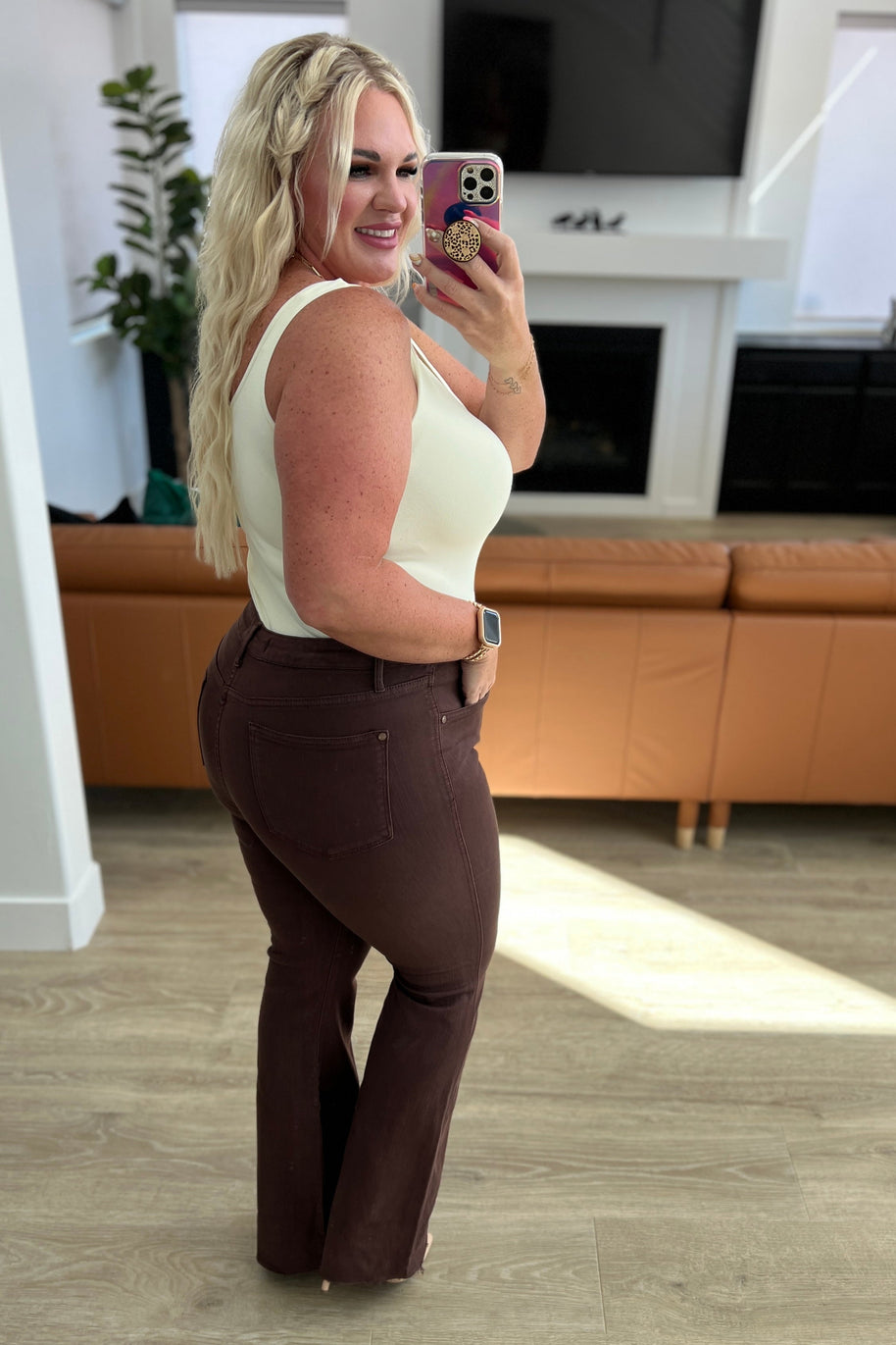 Judy Blue Sienna High Rise Control Top Flare Jeans in Espresso-Denim-Ave Shops-[option4]-[option5]-[option6]-[option7]-[option8]-Shop-Boutique-Clothing-for-Women-Online