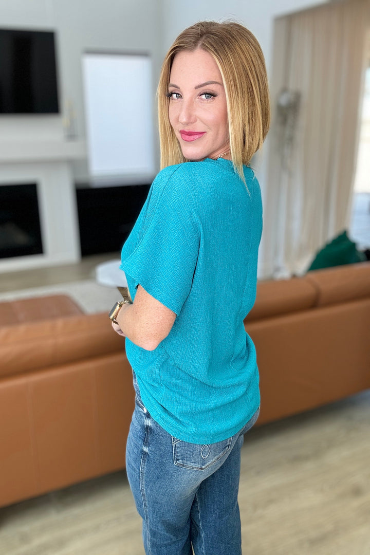 Trial and Error Textured V-Neck Blouse in Teal-Tops-Ave Shops-[option4]-[option5]-[option6]-[option7]-[option8]-Shop-Boutique-Clothing-for-Women-Online