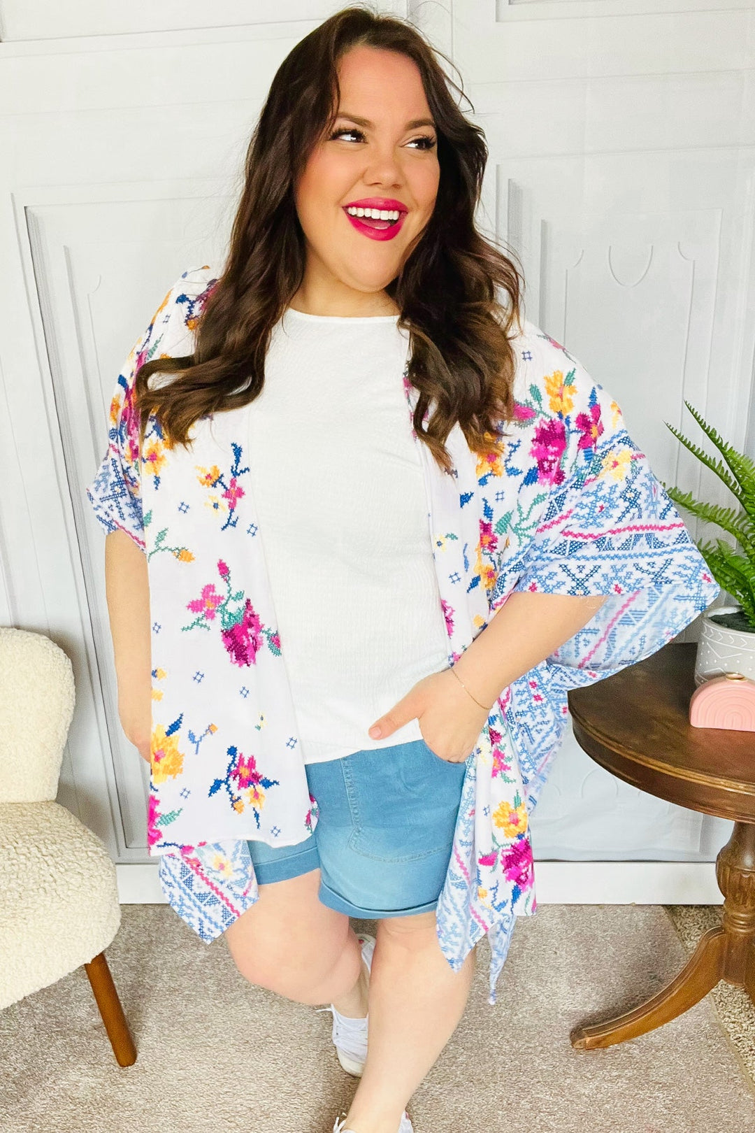 In Your Dreams Ivory Floral Border Print Open Kimono-Haptics-[option4]-[option5]-[option6]-[option7]-[option8]-Shop-Boutique-Clothing-for-Women-Online