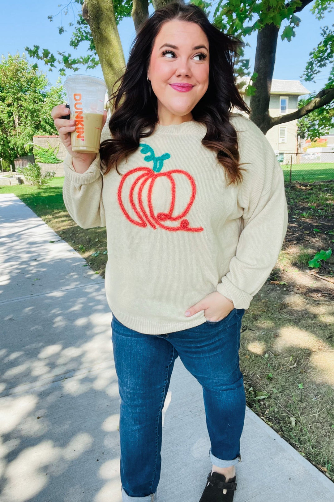 Taupe Embroidered Pumpkin Oversized Sweater-Haptics-[option4]-[option5]-[option6]-[option7]-[option8]-Shop-Boutique-Clothing-for-Women-Online