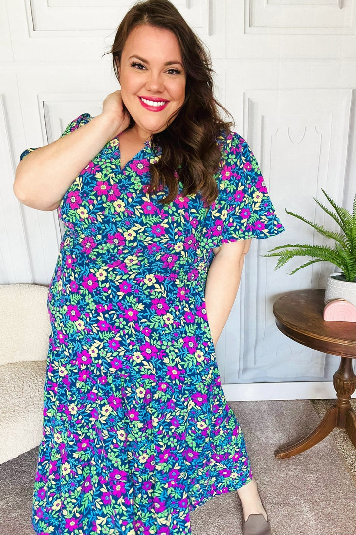 Eyes On You Navy Neon Floral Smocked Waist Maxi Dress-The Bee Chic Boutique-[option4]-[option5]-[option6]-[option7]-[option8]-Shop-Boutique-Clothing-for-Women-Online