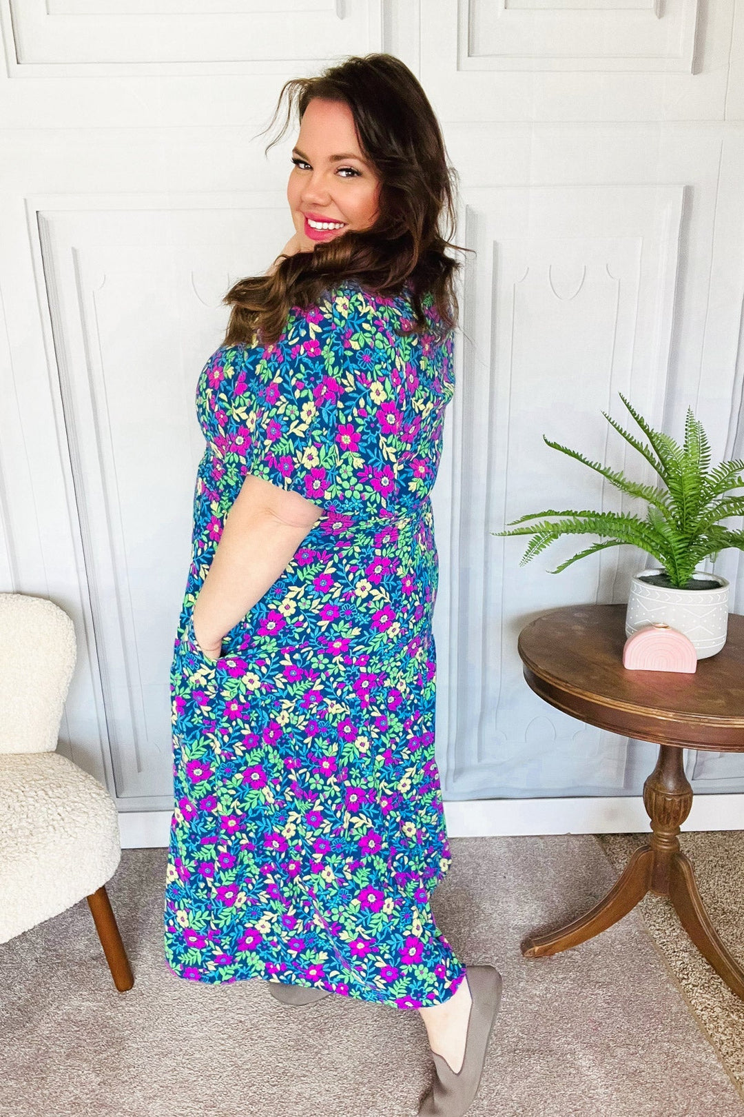 Eyes On You Navy Neon Floral Smocked Waist Maxi Dress-The Bee Chic Boutique-[option4]-[option5]-[option6]-[option7]-[option8]-Shop-Boutique-Clothing-for-Women-Online