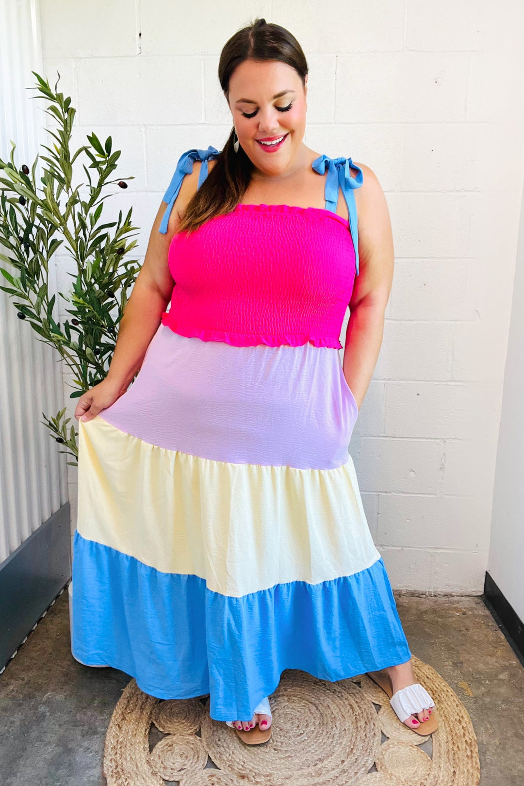 Vacay Vibes Hot Pink & Blue Smocked Color Block Maxi Dress-Haptics-[option4]-[option5]-[option6]-[option7]-[option8]-Shop-Boutique-Clothing-for-Women-Online