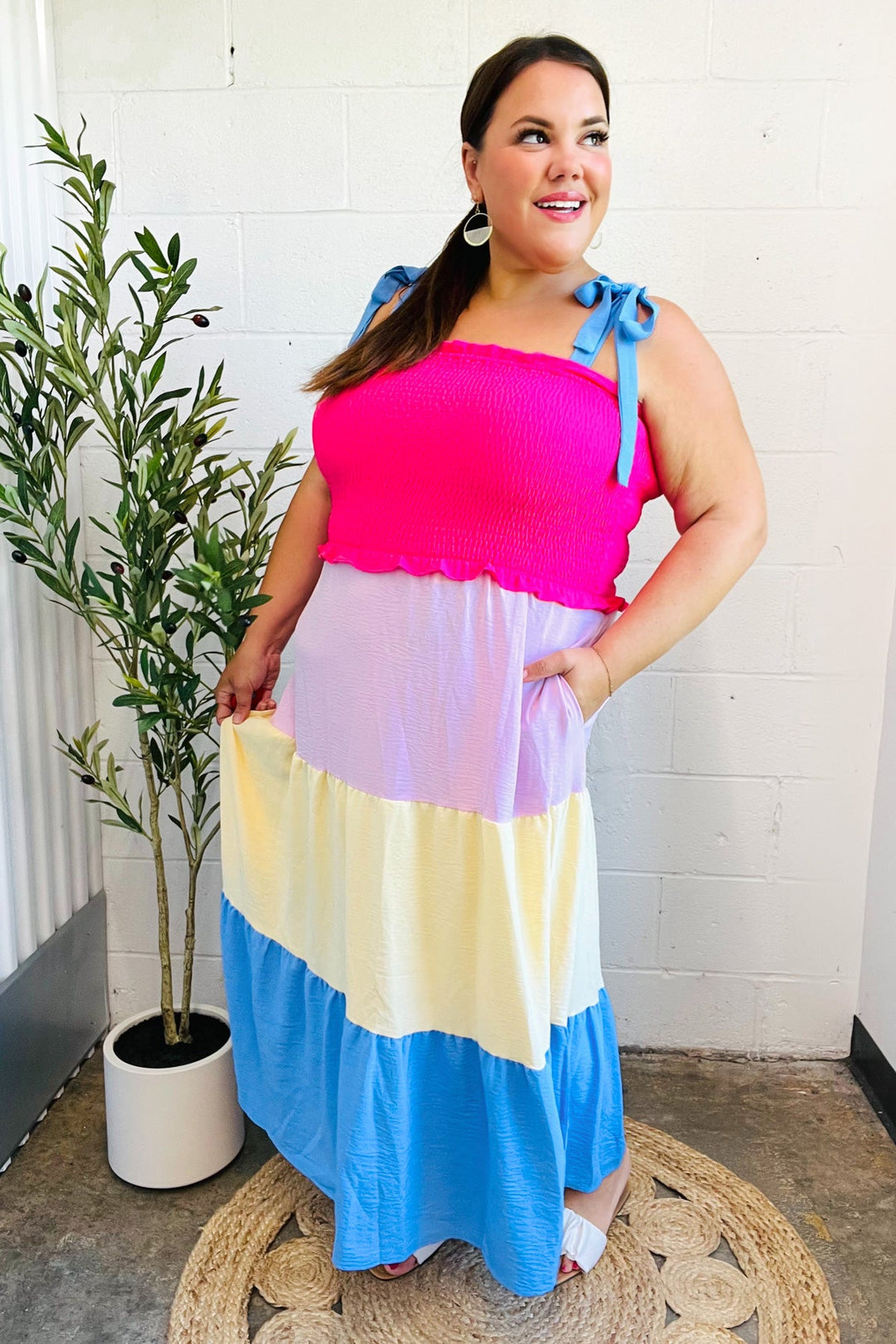 Vacay Vibes Hot Pink & Blue Smocked Color Block Maxi Dress-Haptics-[option4]-[option5]-[option6]-[option7]-[option8]-Shop-Boutique-Clothing-for-Women-Online