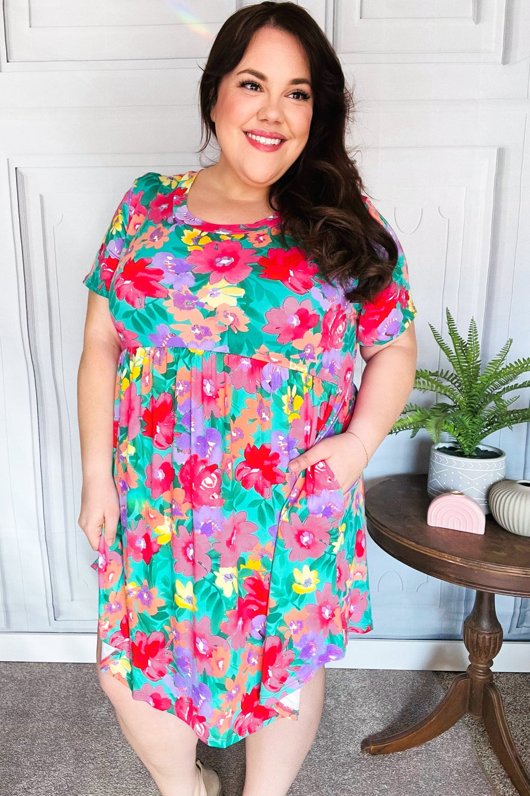 Fuchsia & Emerald Floral Babydoll Fit and Flare Dress-Haptics-[option4]-[option5]-[option6]-[option7]-[option8]-Shop-Boutique-Clothing-for-Women-Online