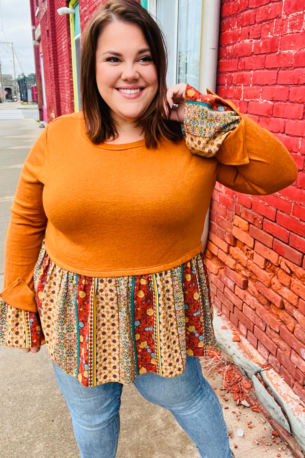 Haptics Autumn Days Rust Babydoll Paisley Bell Sleeve Top-Haptics-[option4]-[option5]-[option6]-[option7]-[option8]-Shop-Boutique-Clothing-for-Women-Online
