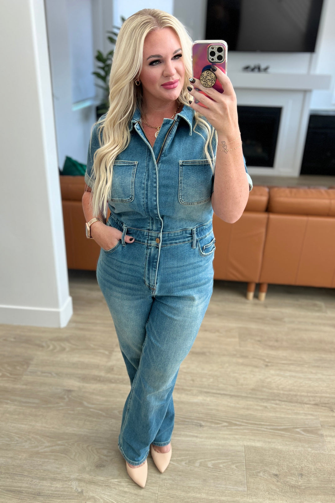 Sylvia Short Sleeve Denim Jumpsuit-Denim-Ave Shops-[option4]-[option5]-[option6]-[option7]-[option8]-Shop-Boutique-Clothing-for-Women-Online