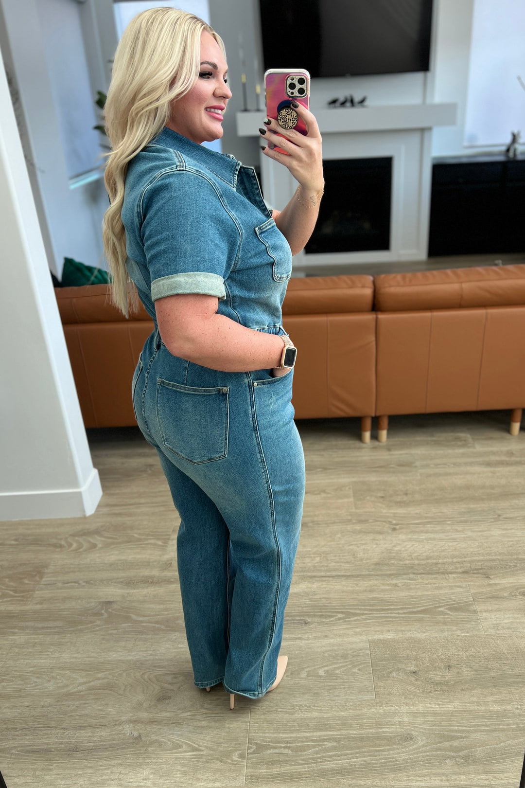 Sylvia Short Sleeve Denim Jumpsuit-Denim-Ave Shops-[option4]-[option5]-[option6]-[option7]-[option8]-Shop-Boutique-Clothing-for-Women-Online