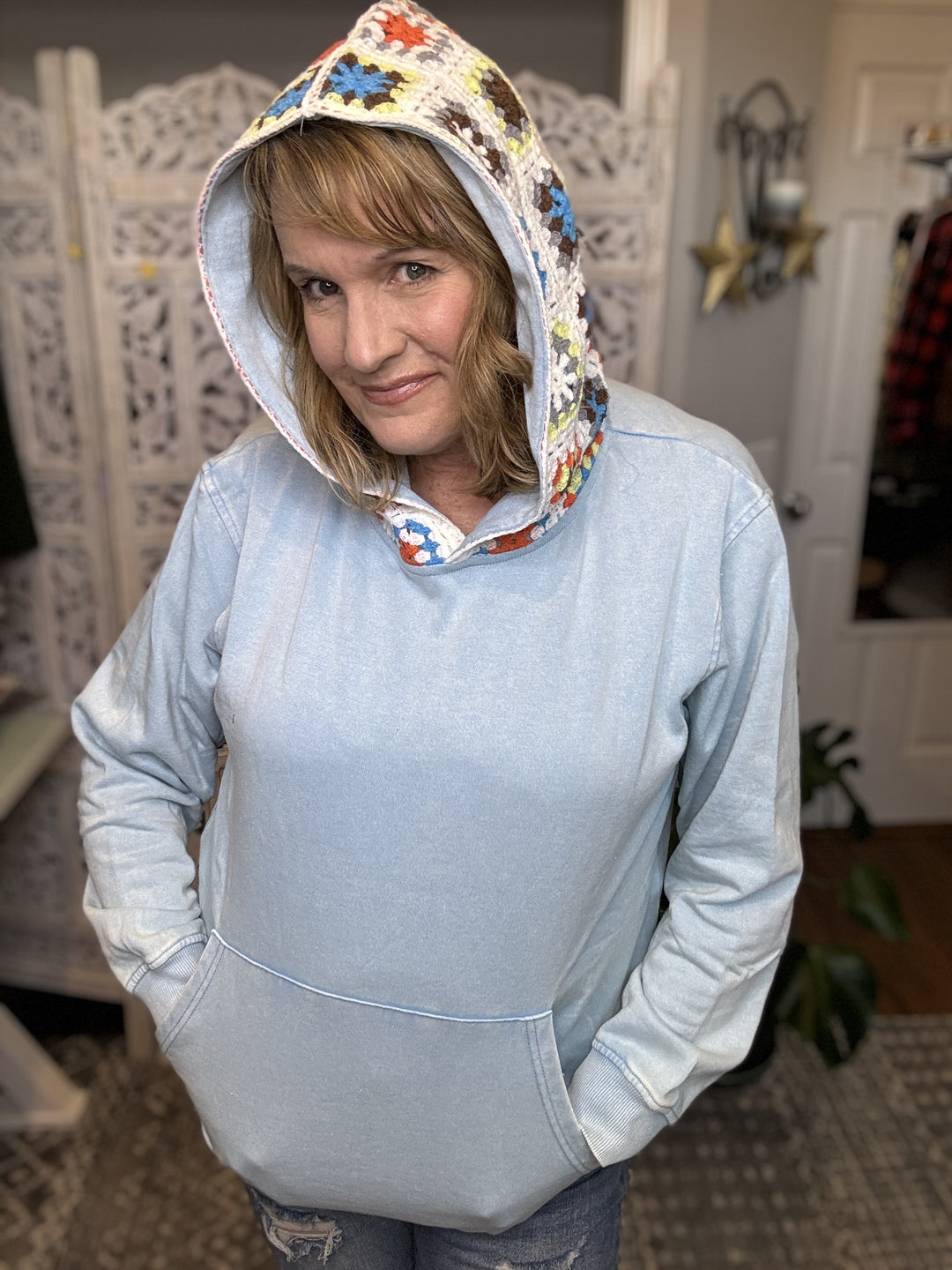 Sia Mineral Wash Crochet Hoodie-The Bee Chic Boutique-[option4]-[option5]-[option6]-[option7]-[option8]-Shop-Boutique-Clothing-for-Women-Online