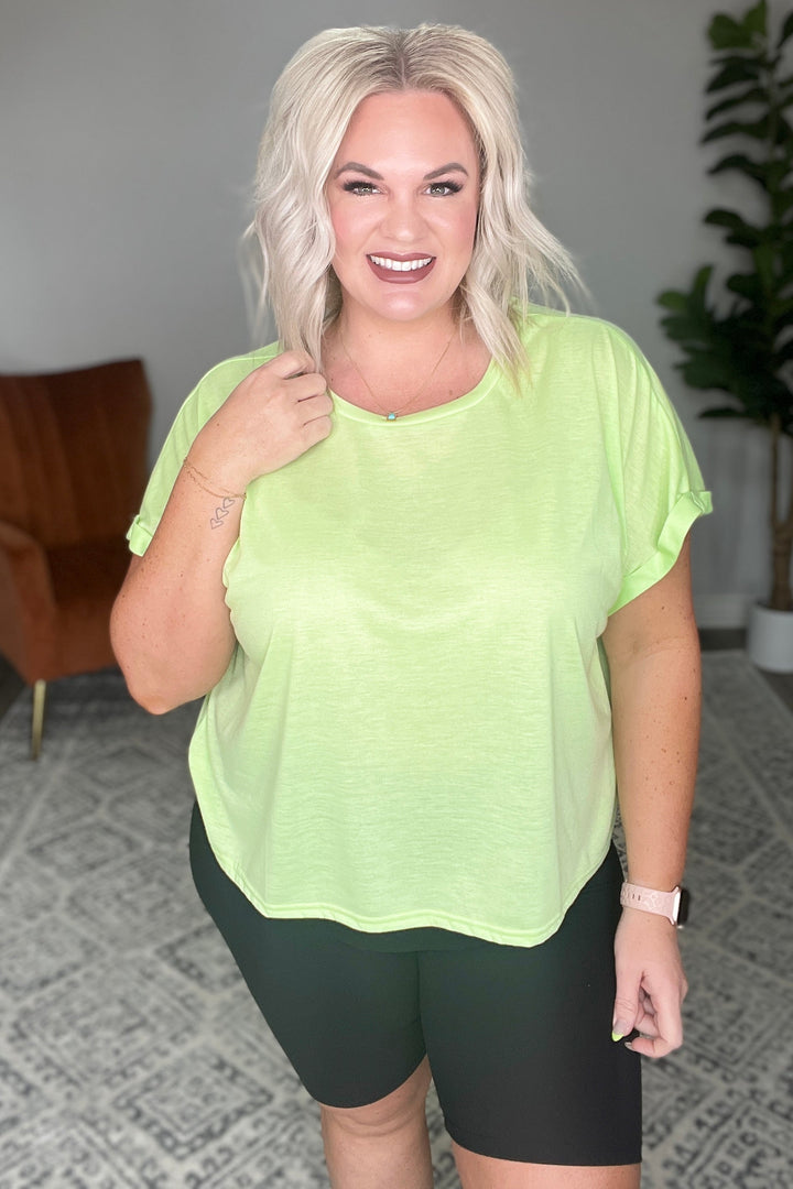 Round Neck Cuffed Sleeve Top in Lime-Tops-Ave Shops-[option4]-[option5]-[option6]-[option7]-[option8]-Shop-Boutique-Clothing-for-Women-Online