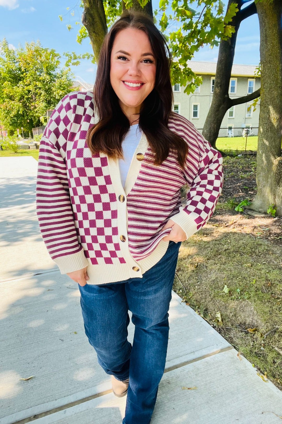 Cozy Days Magenta Checkered & Striped Button-Down Cardigan-Haptics-[option4]-[option5]-[option6]-[option7]-[option8]-Shop-Boutique-Clothing-for-Women-Online