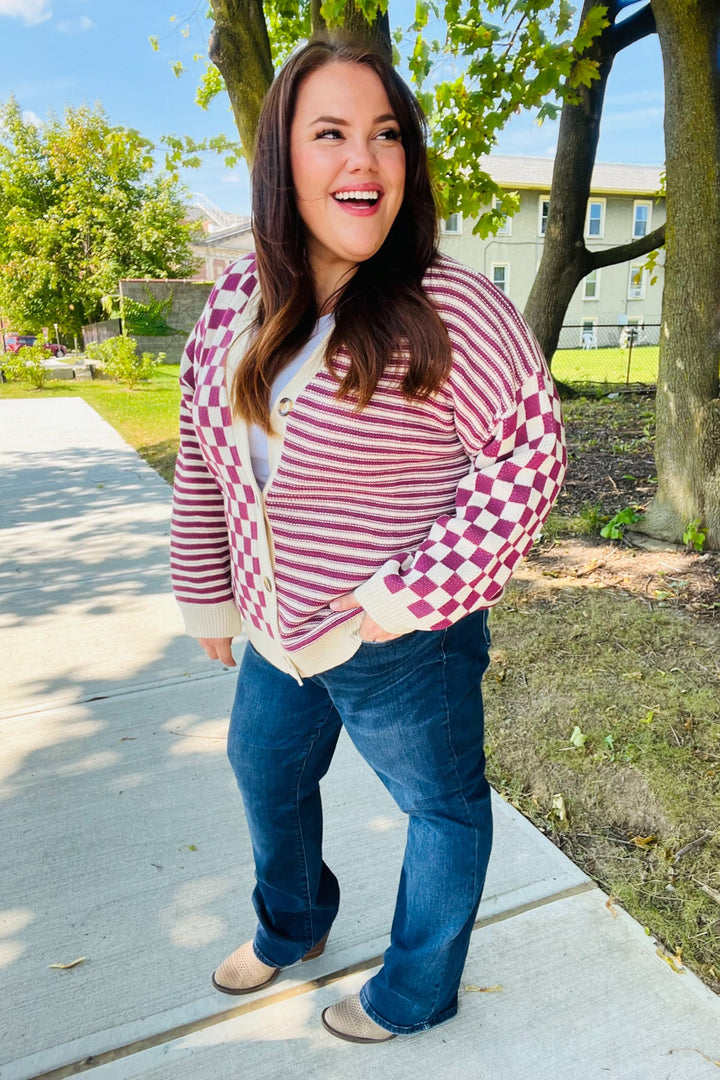 Cozy Days Magenta Checkered & Striped Button-Down Cardigan-Haptics-[option4]-[option5]-[option6]-[option7]-[option8]-Shop-Boutique-Clothing-for-Women-Online