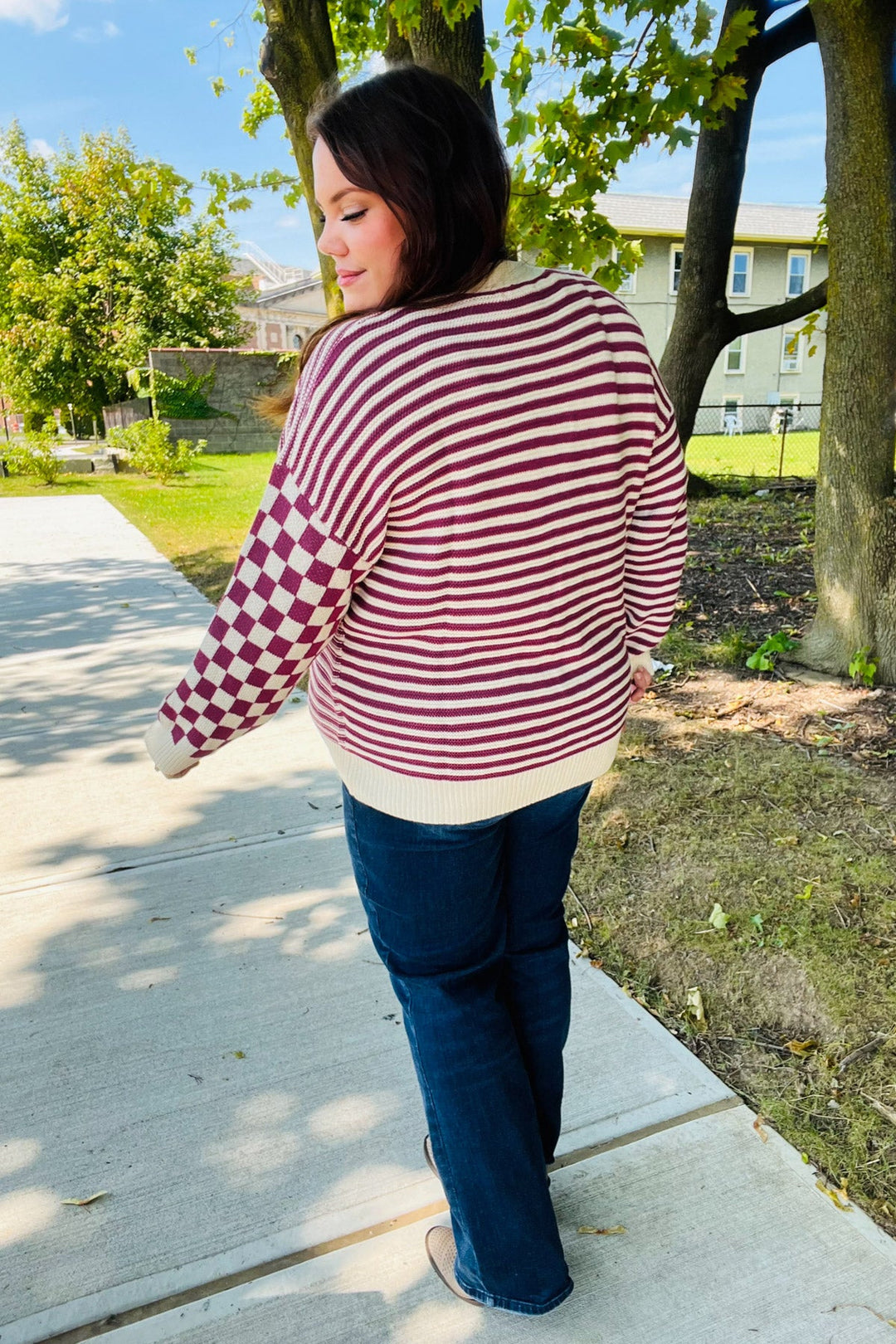 Cozy Days Magenta Checkered & Striped Button-Down Cardigan-Haptics-[option4]-[option5]-[option6]-[option7]-[option8]-Shop-Boutique-Clothing-for-Women-Online