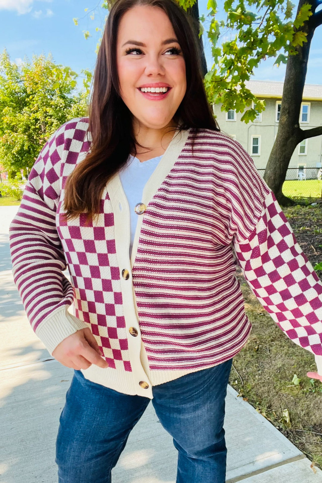 Cozy Days Magenta Checkered & Striped Button-Down Cardigan-Haptics-[option4]-[option5]-[option6]-[option7]-[option8]-Shop-Boutique-Clothing-for-Women-Online