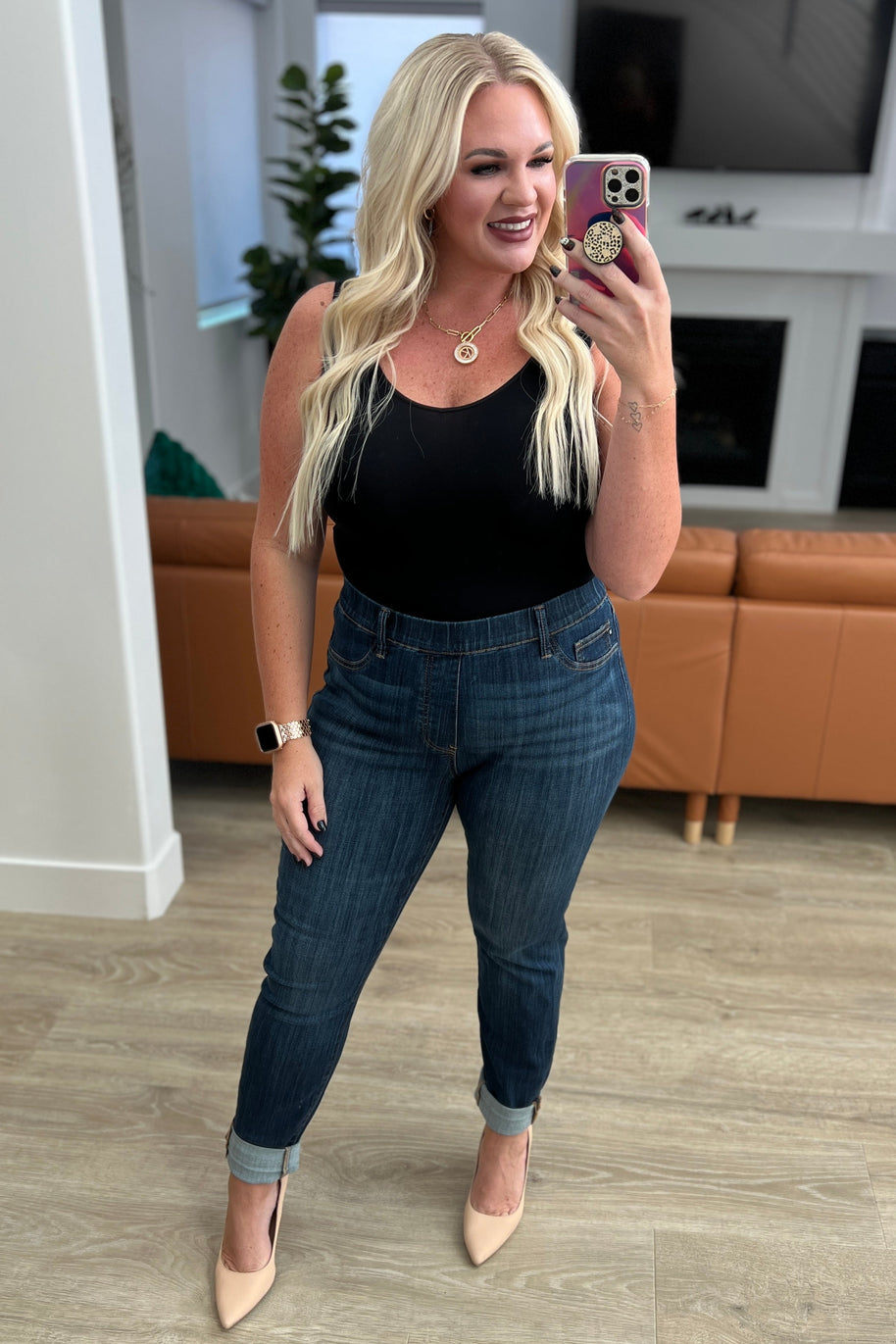 Judy Blue Rowena High Rise Pull On Double Cuff Slim Jeans-Denim-Ave Shops-[option4]-[option5]-[option6]-[option7]-[option8]-Shop-Boutique-Clothing-for-Women-Online