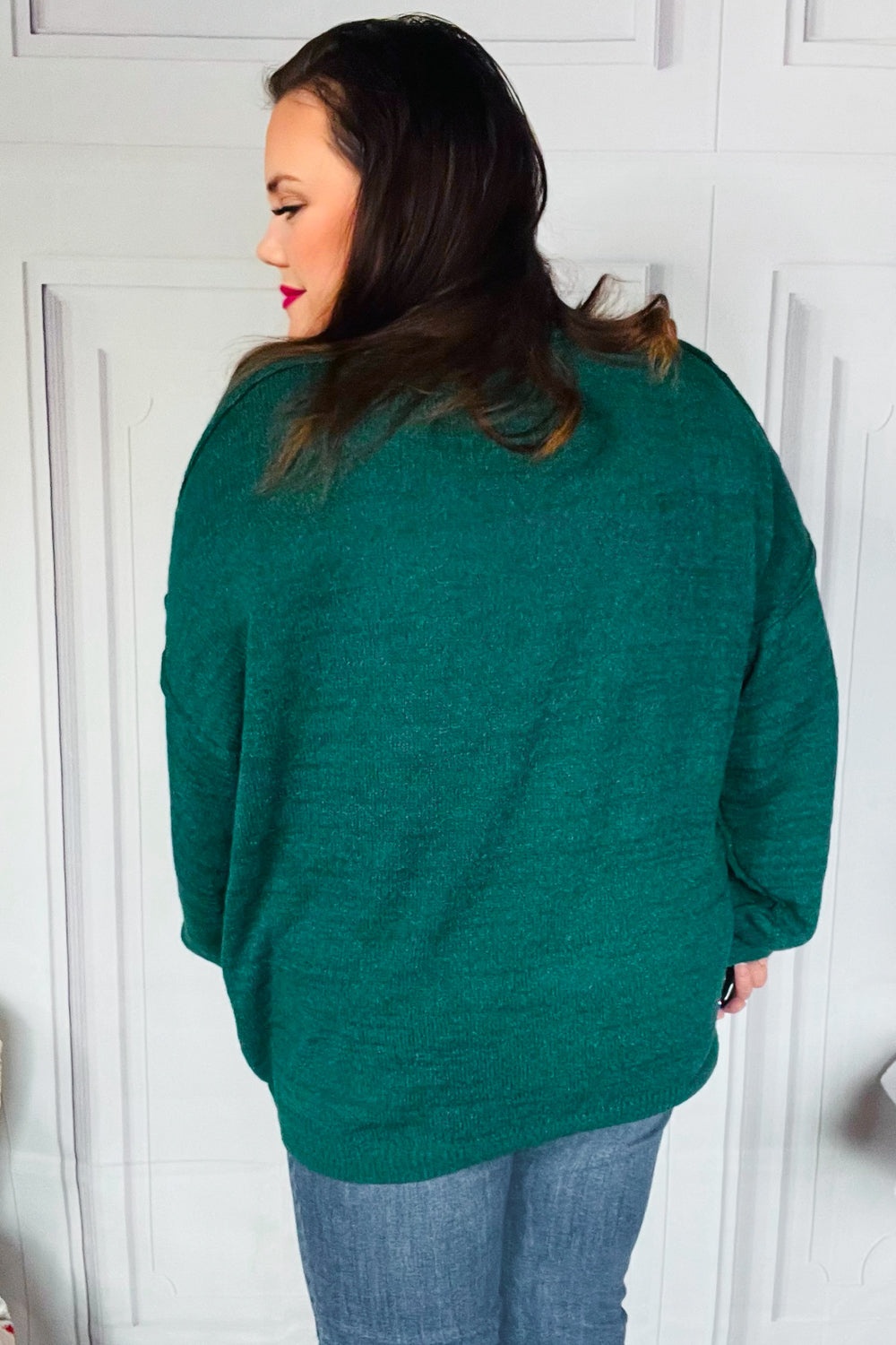 Lock Eyes Hunter Green Notched Neck With Patch Oversized Sweater-Haptics-[option4]-[option5]-[option6]-[option7]-[option8]-Shop-Boutique-Clothing-for-Women-Online