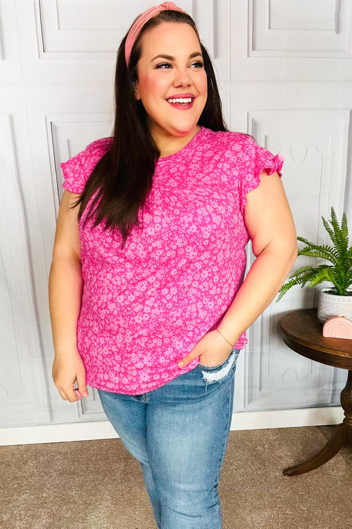 Look Of Love Fuchsia Floral Yoke Ruffle Short Sleeve Top-Haptics-[option4]-[option5]-[option6]-[option7]-[option8]-Shop-Boutique-Clothing-for-Women-Online