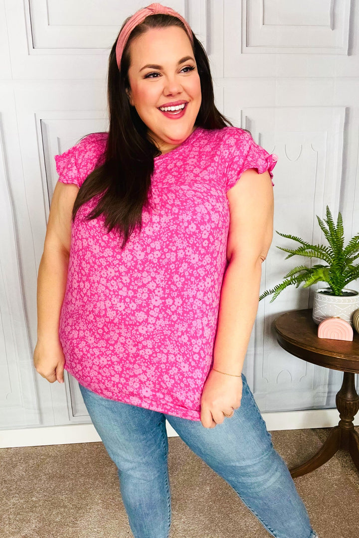 Look Of Love Fuchsia Floral Yoke Ruffle Short Sleeve Top-Haptics-[option4]-[option5]-[option6]-[option7]-[option8]-Shop-Boutique-Clothing-for-Women-Online