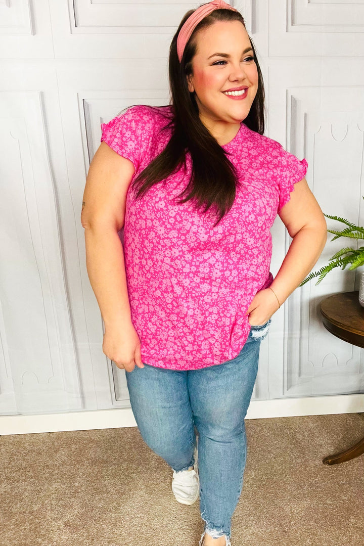 Look Of Love Fuchsia Floral Yoke Ruffle Short Sleeve Top-Haptics-[option4]-[option5]-[option6]-[option7]-[option8]-Shop-Boutique-Clothing-for-Women-Online