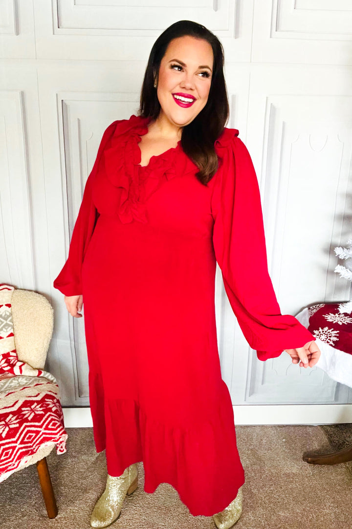 Beautiful You Holiday Red Overlap Ruffle V Neck Midi Dress-Haptics-[option4]-[option5]-[option6]-[option7]-[option8]-Shop-Boutique-Clothing-for-Women-Online