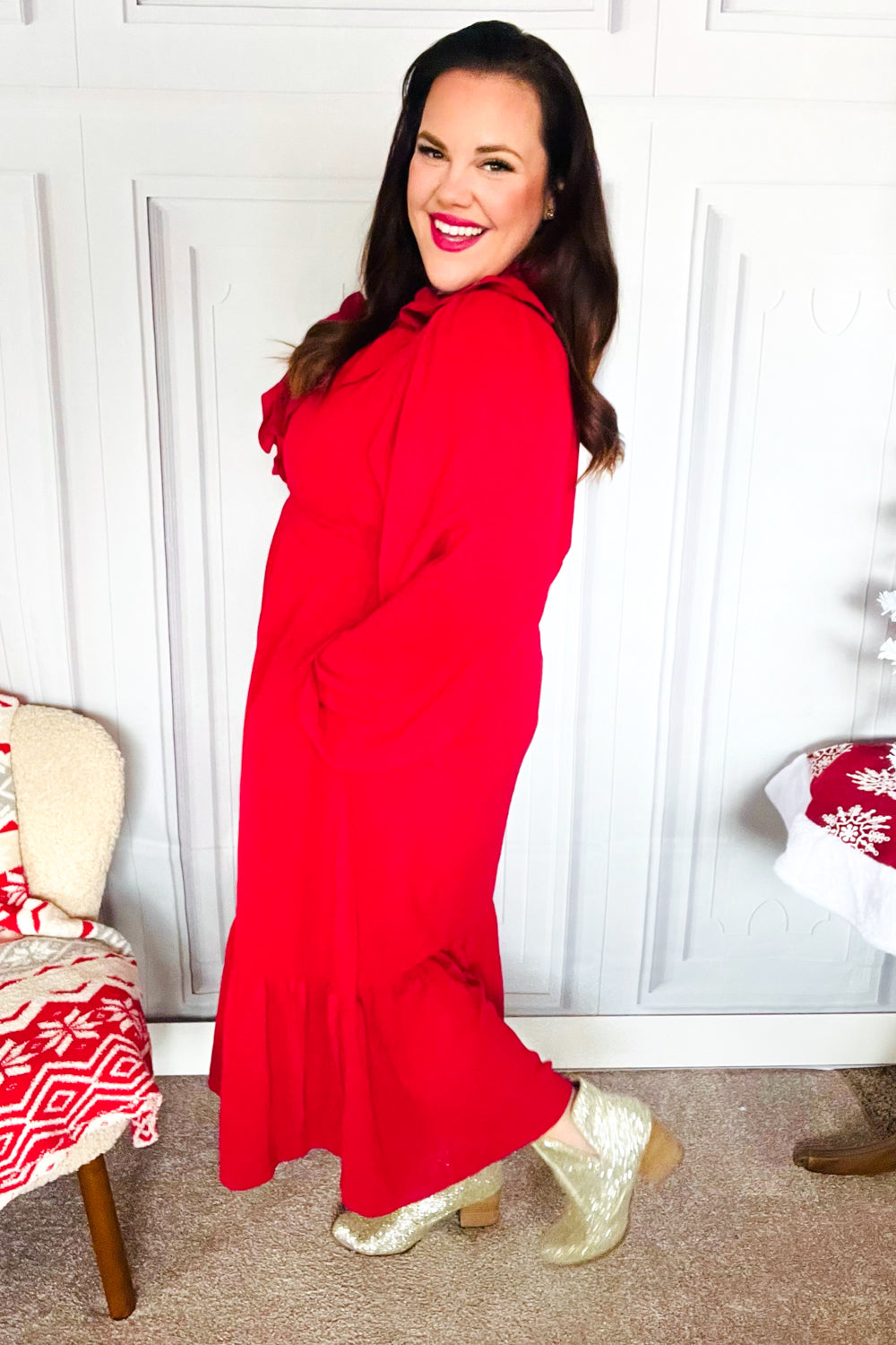 Beautiful You Holiday Red Overlap Ruffle V Neck Midi Dress-Haptics-[option4]-[option5]-[option6]-[option7]-[option8]-Shop-Boutique-Clothing-for-Women-Online